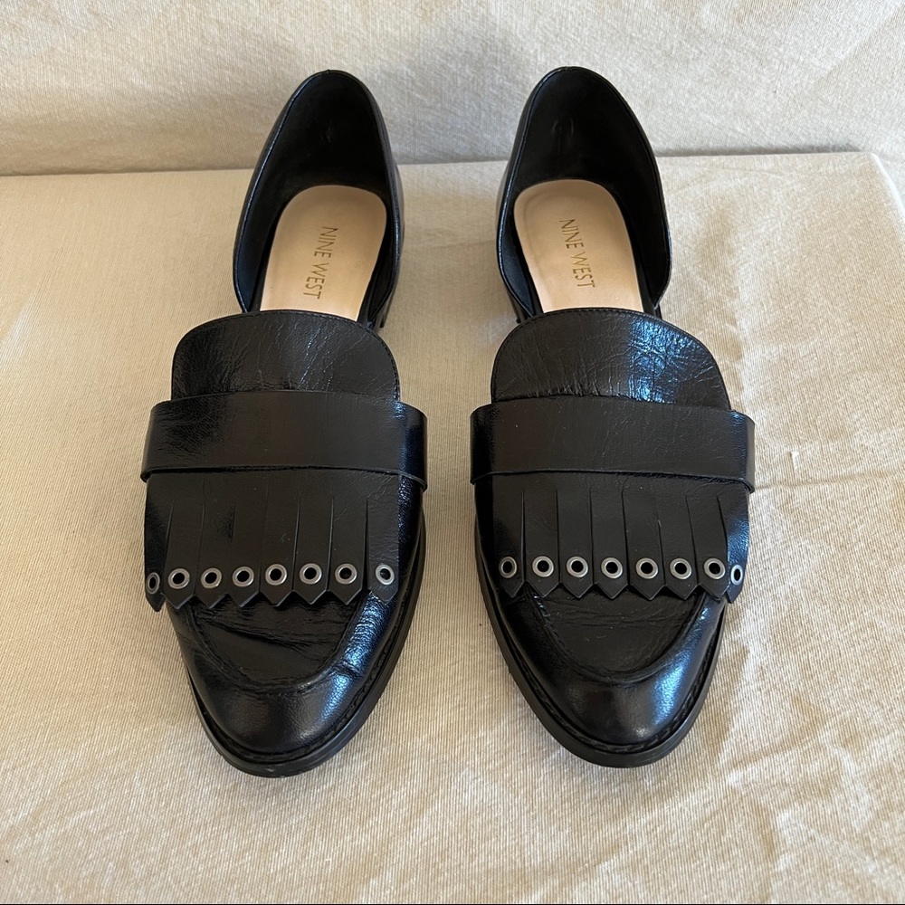 Nine West Black Leather Gancyo Women’s Fringe Loafers
